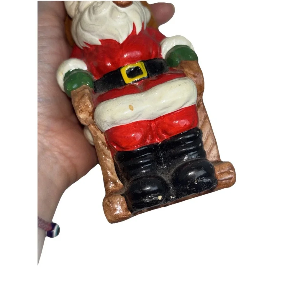 Vintage Santa Claus Coin Bank Figurine Rocking Chair, Pipe  Chalkware Ceramic